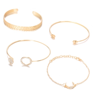 4-piece gold bangle and bracelet set with crystal encrusted moon and water drop charms