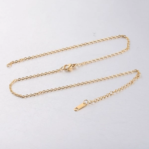 Golden 2mm stainless steel cable chain necklace with lobster clasp and extension