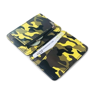 Slim camouflage PU leather magic wallet with zipper coin pocket and multiple card slots