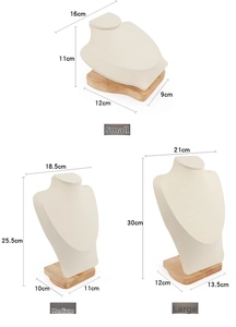 Detailed size specifications for small medium and large wood base necklace display stands