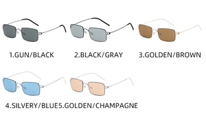Detailed grid of ultra-light screwless rectangular sunglasses in five color variants