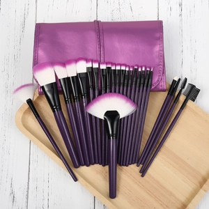 Professional 24pcs purple makeup brush set with gradient bristles and storage bag