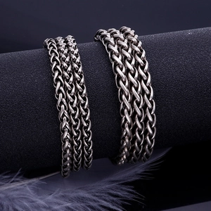 Minimalist silver titanium steel braided chain necklace for men in two different widths