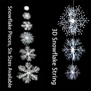 Iridescent 3D Snowflake Christmas Ornaments PVC Plastic Glitter Hanging Decor Winter Wonderland Party Tree Decorations