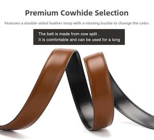 Detailed view of the double-sided brown leather belt with refined edge stitching craft
