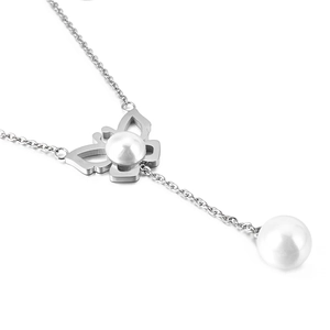 Collier Pendentif Papillon Acier Inoxydable 316L Künstliche Perle De Coquillage Élégante Chaîne En Y Bijoux Pour Femmes