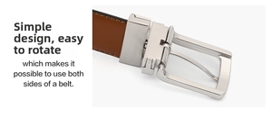 Close-up of the rotating metal buckle mechanism on a dual-sided leather belt for men