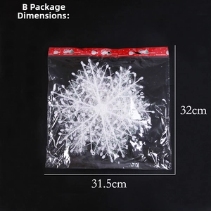 Detailed view of white glitter Christmas snowflake ornaments in Style B packaging