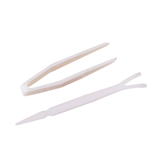 Disposable lace double eyelid stickers set with white plastic tweezers and Y-shaped fork