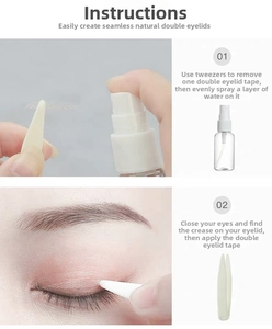 Lace eyelid tape set with tweezers and spray bottle showing water-activated application