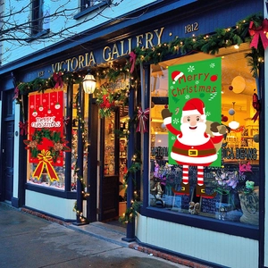 Christmas hanging banners with Santa Claus and wreath designs for festive shop decoration