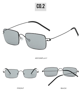 Detailed multi-angle views of lightweight screwless rectangular black metal sunglasses