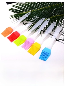 Detailed view of 6-piece colorful silicone oil brushes for BBQ and baking with hanging holes