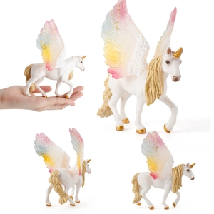 White unicorn figurine with gradient wings and gold glitter details in four views