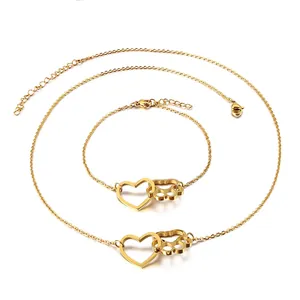 Edelstahl Halskette Und Armband Schmuck Herz Pfotenabdruck Ineinandergreifende Anhänger Minimalistische Mode Für Frauen