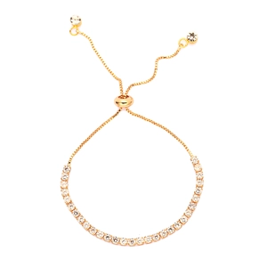3mm gold tennis bracelet with clear zircon crystals and adjustable slider clasp closure
