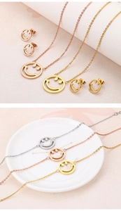 Parure de bijoux 3 pièces en acier titane avec smileys en or, or rose et argent poli