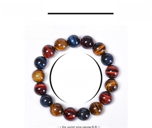 Detail of 12mm multi-color tiger eye stone bracelet with bead size and weight specs