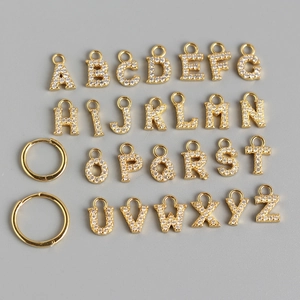 S925 sterling silver gold hoop earrings with 26 pavé zircon alphabet letter pendants
