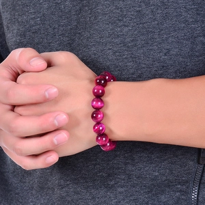 Natural rose red tiger eye stone bead bracelet for women with premium cat eye effect shine