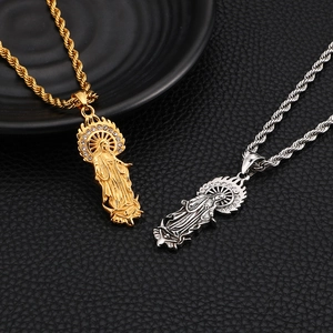 Vintage Virgin Mary pendant necklaces in gold and silver with twisted chain and rhinestones