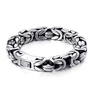 Men's silver Byzantine stainless steel chain bracelet with a heavy braided design