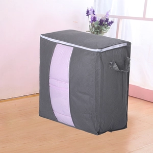 Deep grey non-woven storage bag for quilts and clothes with handle and clear window