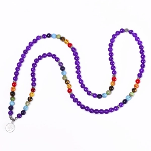 Bracciale e collana 108 perle di ametista chakra con ciondolo albero della vita argento