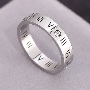 Silver Roman numerals ring in stainless steel with sparkling cubic zirconia inlay