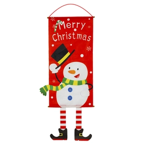 Bannière de Noël rouge avec motif de bonhomme de neige et texte Merry Christmas pour mur