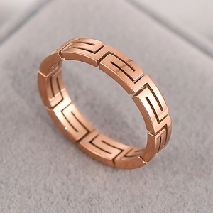 Hollow Meander Pattern Ring 18K Gold Plated Titanium Steel Greek Key Minimalist Fashion Jewelry For Women