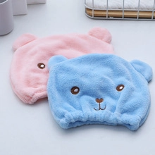 Dos gorros de microfibra suave para secar el pelo con orejas de oso en rosa y azul