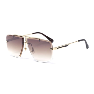 Frameless oversized gradient square sunglasses with gold metal frame for men and women