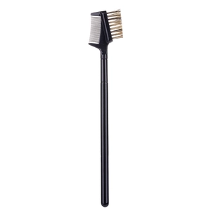Dual-ended wooden handle eyelash brush and eyebrow comb for makeup styling