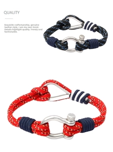 Nautical style braided paracord bracelets with stainless steel shackle closure set