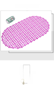 Macro detail of purple oval PVC bathroom mat with non-slip suction cup texture