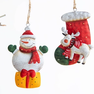 Décorations de Noël en métal avec bonhomme de neige et élan sur cordes de chanvre