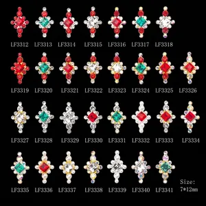 Collection de strass pour ongles en alliage en 30 couleurs, taille 7x12mm