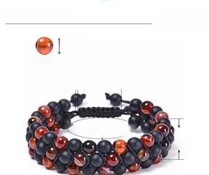 Detailed specs of triple-layer 6mm weathered agate beaded bracelet with adjustable knot