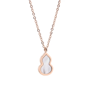 Gourd Pendant Necklace Bracelet Jewelry Set Women Rose Gold Plated Stainless Steel White Shell Red Agate Inlay