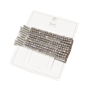 Set of 8 silver alloy hair clips with transparent rhinestones on display card
