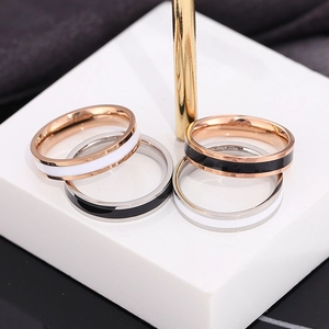 Minimalist titanium steel rings with enamel inlay in rose gold and silver finishes