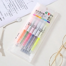 Set profesional de 6 marcadores fluorescentes de doble punta en envase de plástico