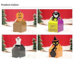 Detail showing four Halloween gift box designs with pumpkin ghost and cat patterns