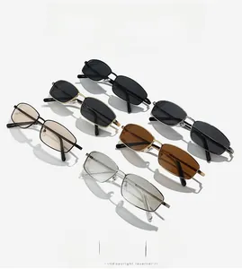 Detail of vintage square metal sunglasses with various lens tints and waterproof coating