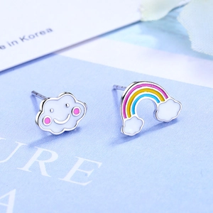 Orecchini a perno in argento S925 con nuvola e arcobaleno in smalto colorato