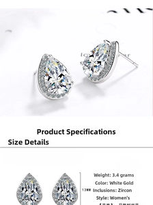 Detail view of 13mm teardrop cubic zirconia earrings with micro-pave setting in silver plating