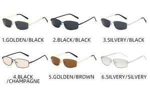 Detailed grid view showcasing six color options for metal rectangular frame sunglasses
