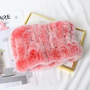 Hand Knitted Genuine Rex Rabbit Fur Neck Warmer Snood For Women Elastic Thick Soft Warm Winter Headband Accessories
