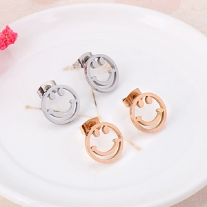 Boucles d'oreilles minimalistes visage souriant en acier titane argent et or rose